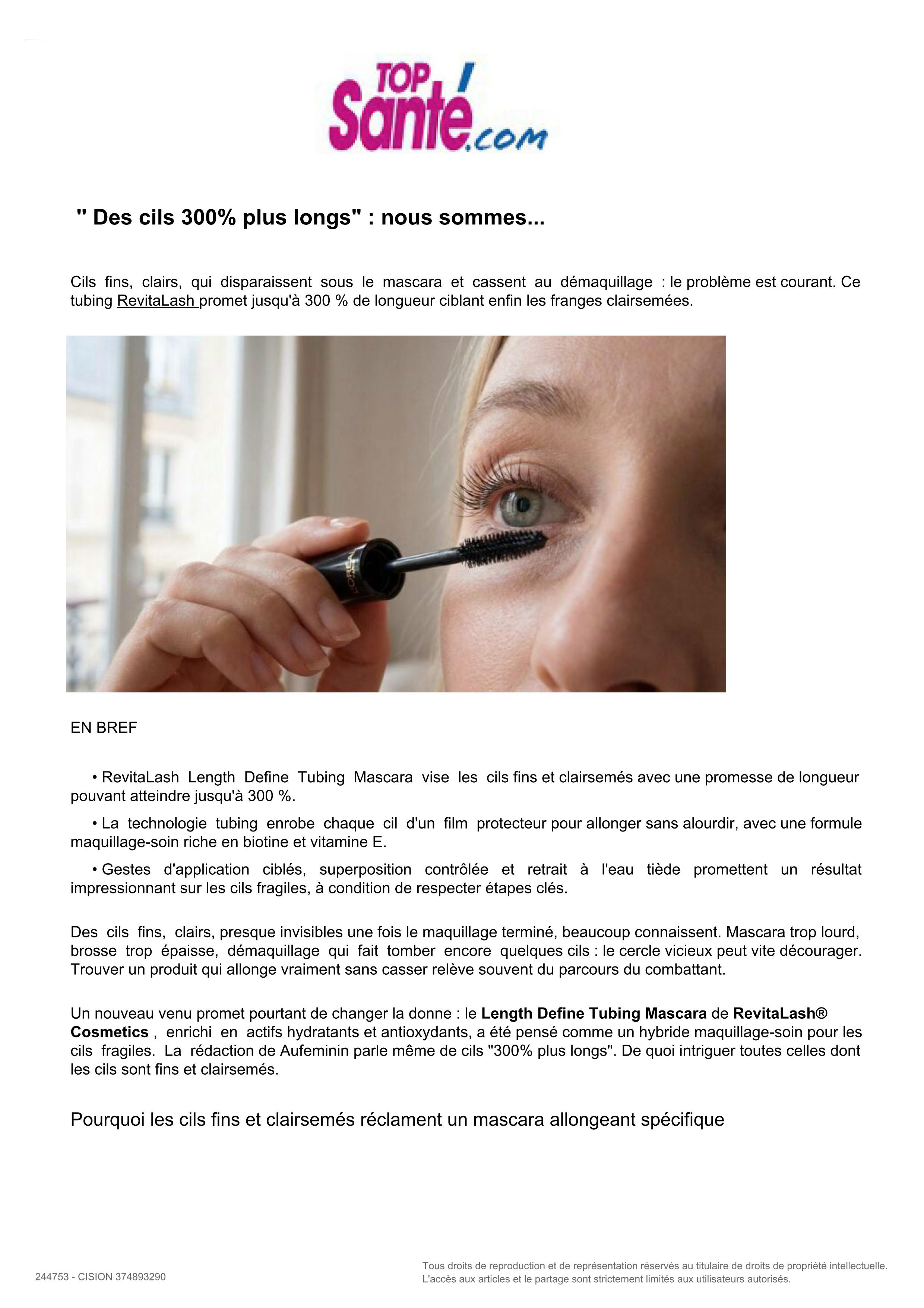 Length Define Tubing Mascara RevitaLash® Cosmetics paru dans Top Santé - Avril 2026 